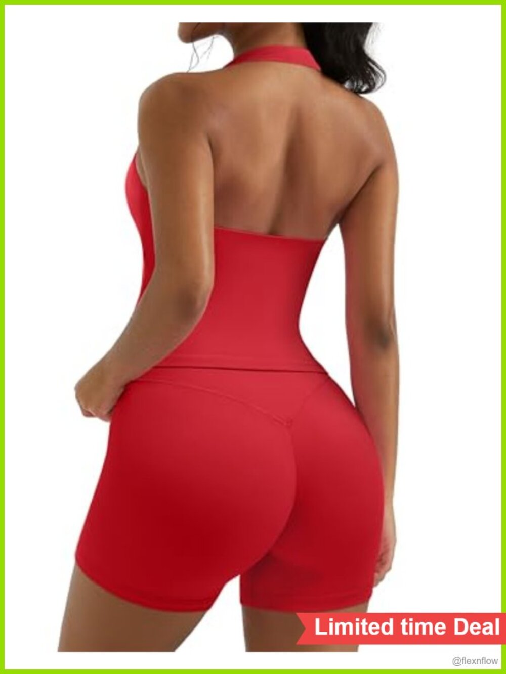 2 Piece Workout Set Halter Sports Bra Biker Shorts Athletic Lounge